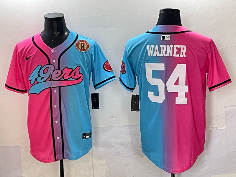 Men 2025 San Francisco 49ers 54 Warner Pink Blue pink Nike Limited NFL Jersey 002